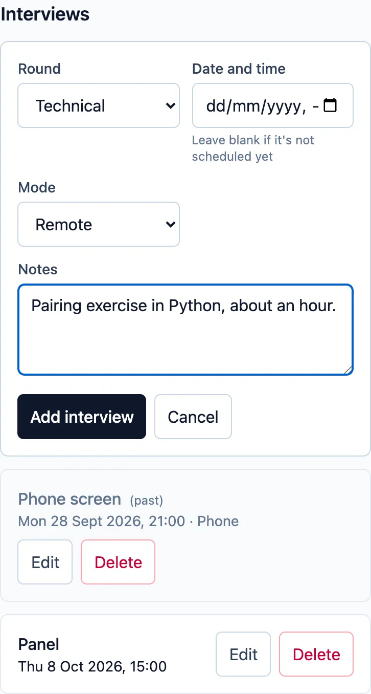 Adding an interview on a job’s page
